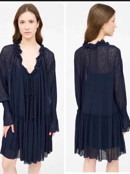 See By Chloe Dresses & Skirts - See By Chloe Navy Blue Ruffle Neck Tiered Boho Tunic Mini Dress Size S